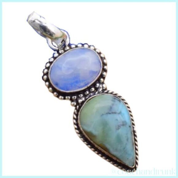NEW HAND CRAFTED Natural Moonstone & Larimar 925 Hallmark Pendant - Picture 4 of 8